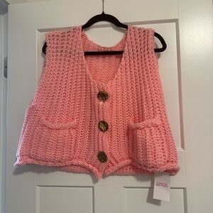 Chunky Pink Knit Button-Front Vest - Fancy D Boutique